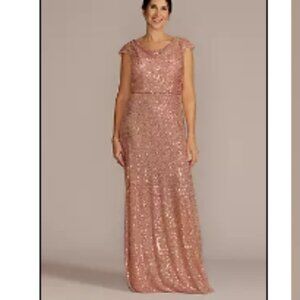 Oleg Cassini NWT- Cowl Neck Cap Sleeve Allover Sequin Gown- ROSE GOLD